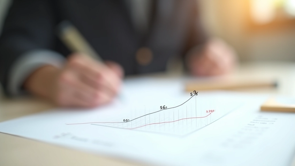 Graphique de progression financière sur papier, montrant une courbe ascendante dessinée à la main avec des chiffres